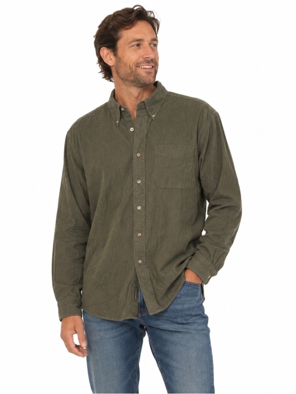 L.L. Bean Men’s Green Corduroy Long Sleeved Casual Button Down Shirt